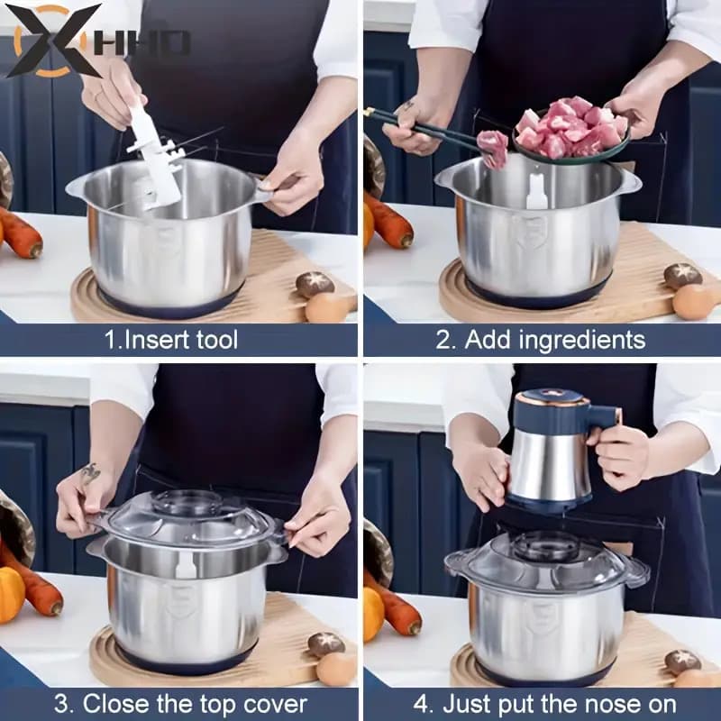 Processador de Alimentos Inox 2L/3L/5L — Moedor de Carne e Picador de Legumes com 5 Velocidades