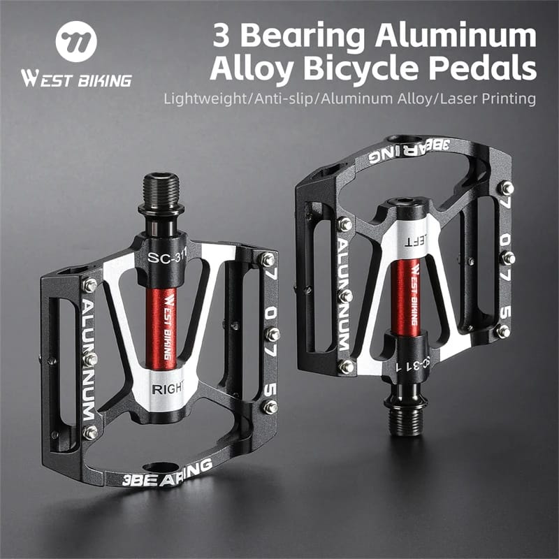 West biking 3 rolamentos pedal de bicicleta cnc liga alumínio anti deslizamento mtb pedal da bicicleta estrada ampliar pedais profissão acessórios da bicicleta