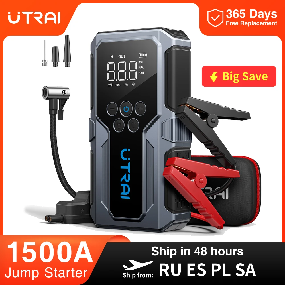 UTRAI 1500A Carro Jump Starter Power Bank Portátil 150PSI Bomba de ar Bateria de carro Boosteres de emergência Dispositivo de partida Carro Starter 2024