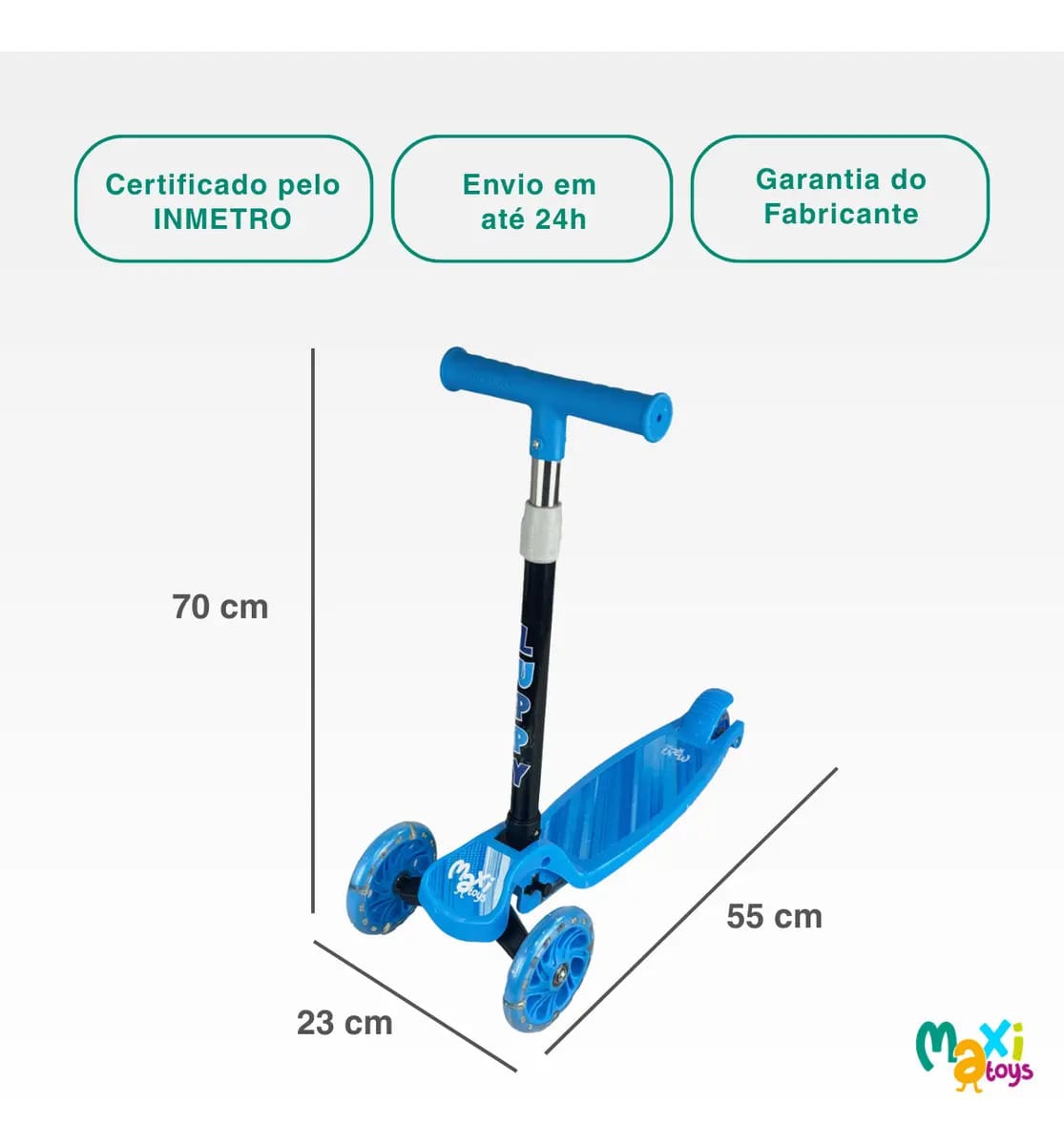 Patinete Infantil 3 Rodas Led Dobrável Luppy Azul Maxi Toys - Imagem 4