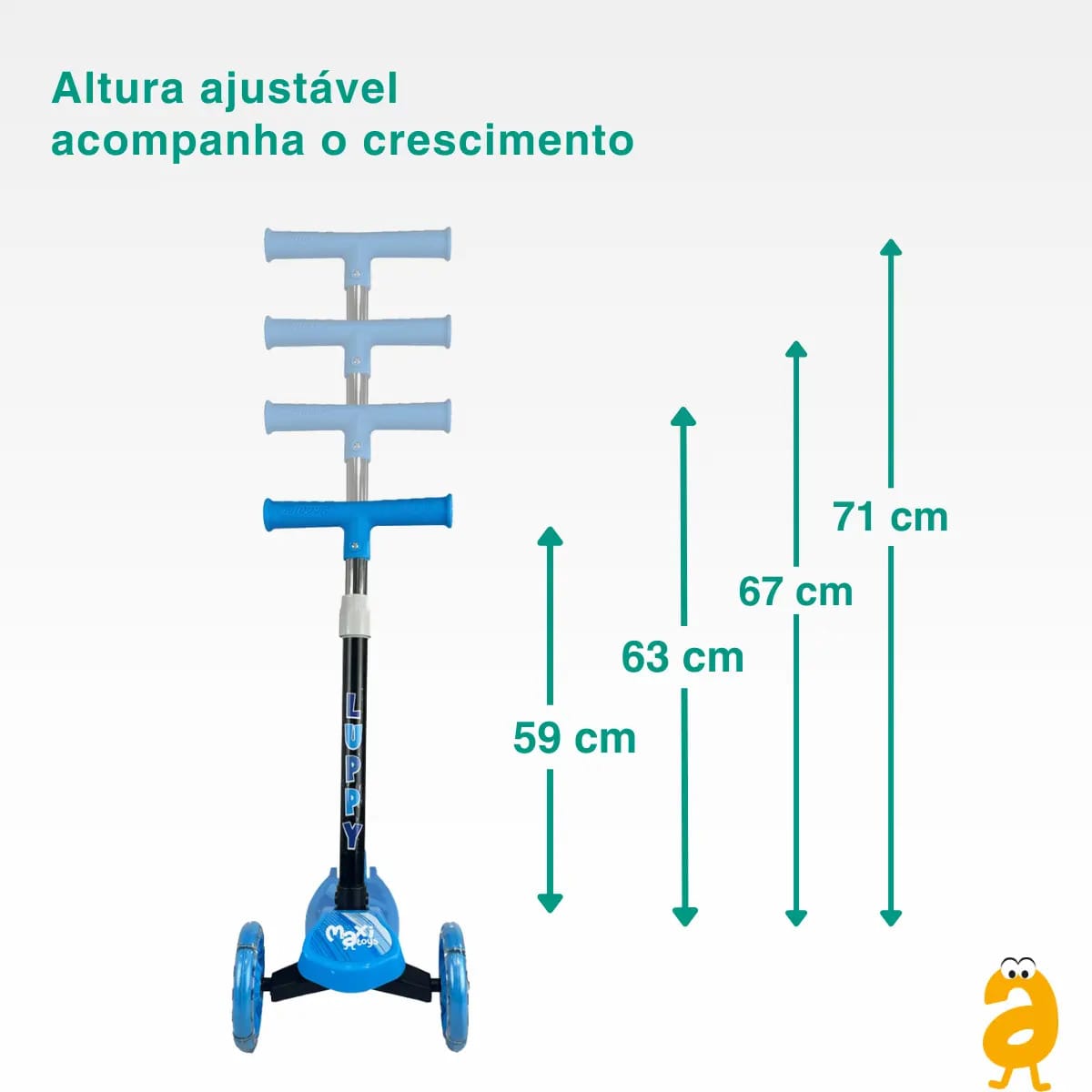 Patinete Infantil 3 Rodas Led Dobrável Luppy Azul Maxi Toys - Imagem 5