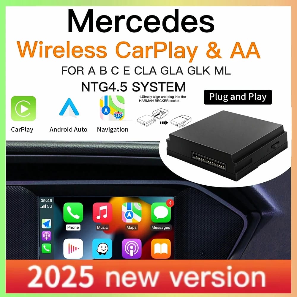 Carplay sem fio compatível com Mercedes Benz A B C E CLA GLA GLK ML Sprinter NTG4.5 Módulo Becker Navegação Android Auto