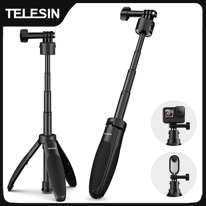 Telesin mini tripé de vara de selfie de liberação rápida portátil comprimento ajustável para gopro insta360 dji osmo câmera de ação