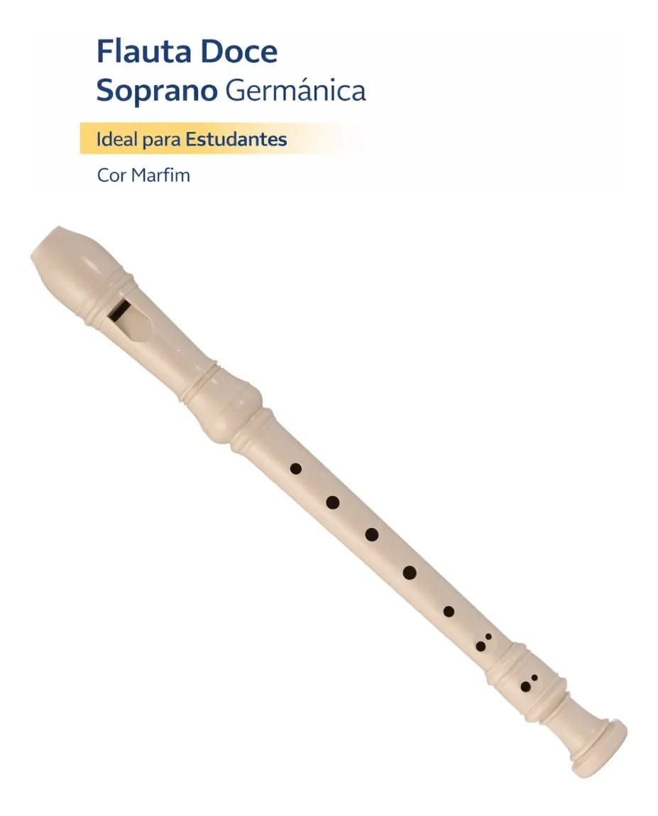 Flauta Doce Germânica Soprano Alemã Com Bag E Vareta De Limpeza Cor Creme