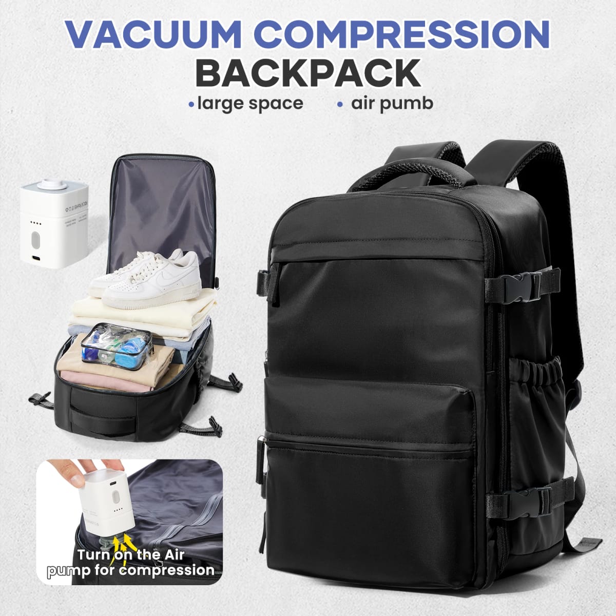 Mochila de viagem a vácuo para homens, mochila de grande capacidade para laptop de negócios, mochila expansível para homens e mulheres, bolsa escolar