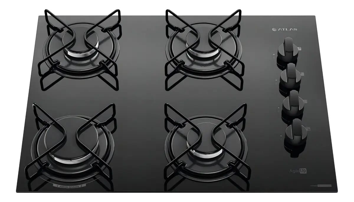 Cooktop 4 Bocas Atlas Agile Up Mesa Vidro Mega Chama Bivolt