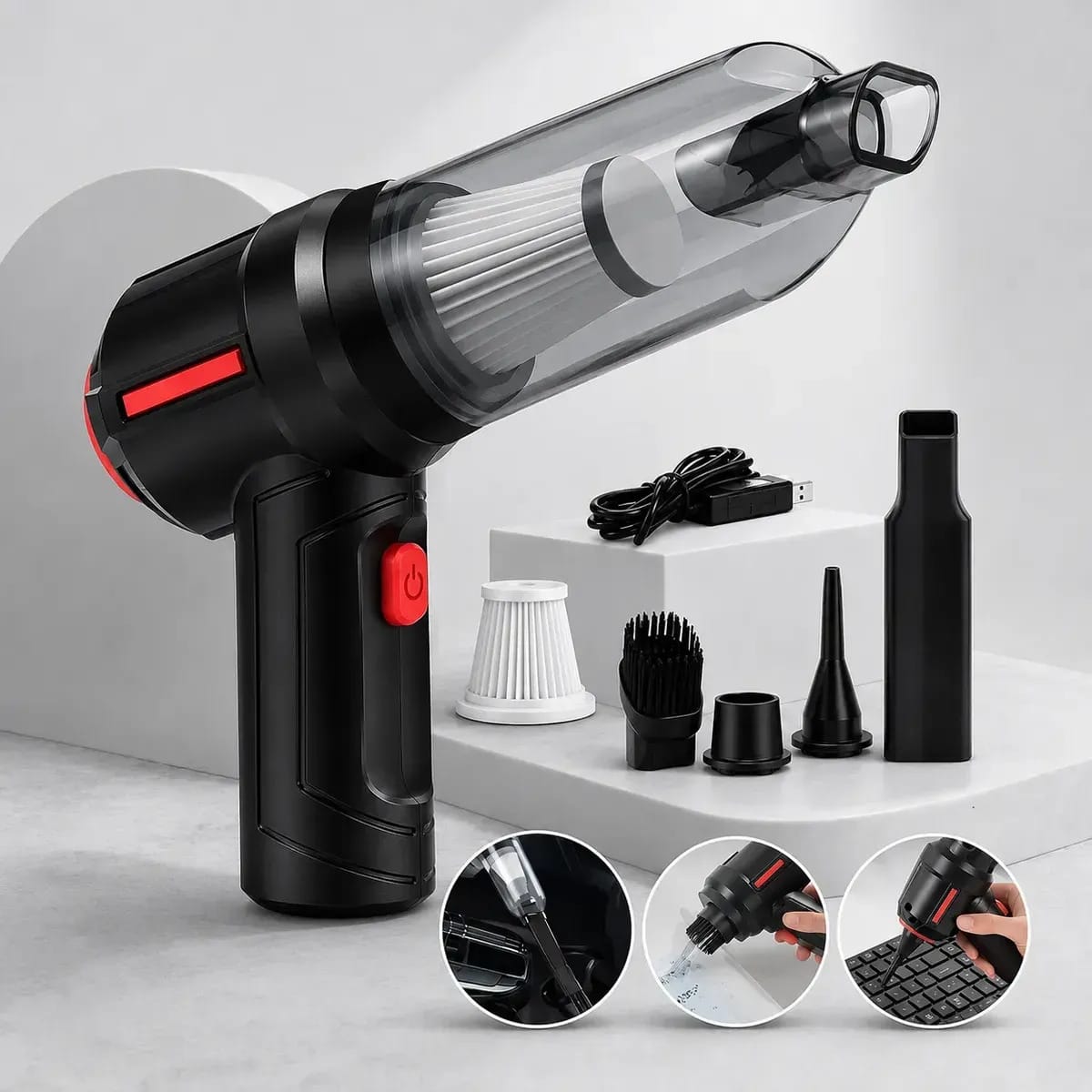 Mini Aspirador De Pó Portátil Recarregável Soprador Usb Automotivo 3em1 Sem Fio Premium Vácuo Limpeza Carro Multifuncional Casa Dr Hank