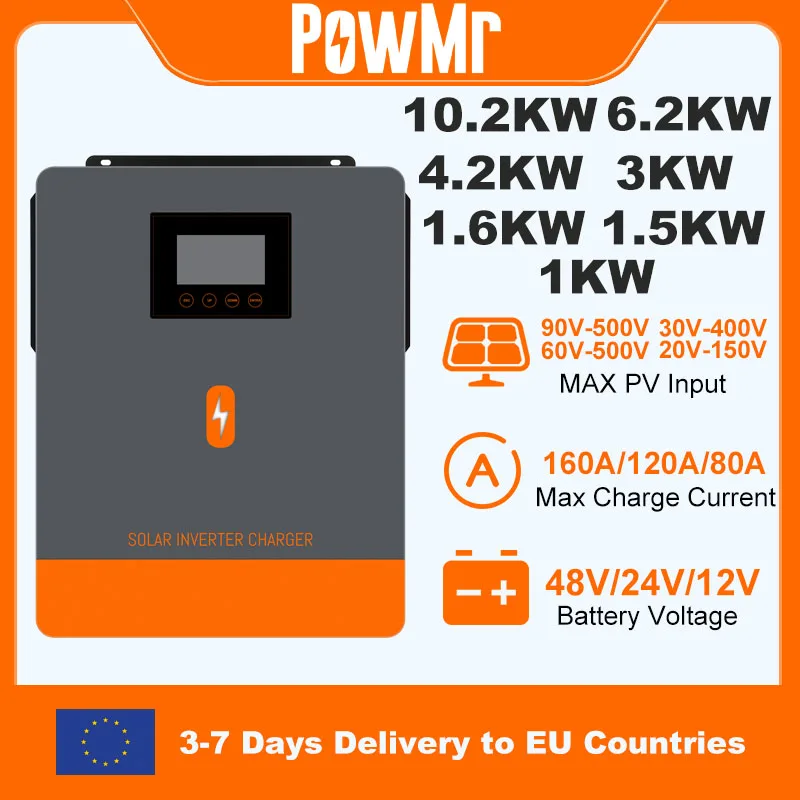 Inversor Solar Híbrido PowMr 13.2KW 6.2KW 4.2KW 3.5KW 1.6KW 1.5KW 1KW 48V 24V 12V 220V Inversor Off Grid Carregador MPPT 160A 120A 80A