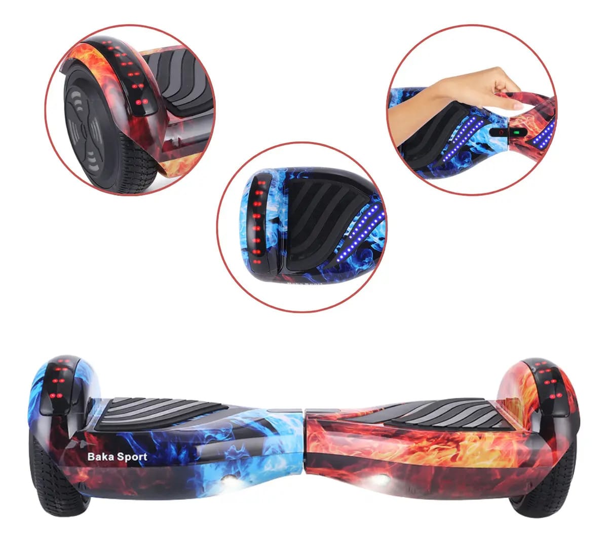 Hoverboard Bluetooth Som Led Auto Balance 6.5 Polegadas Gelo E Fogo