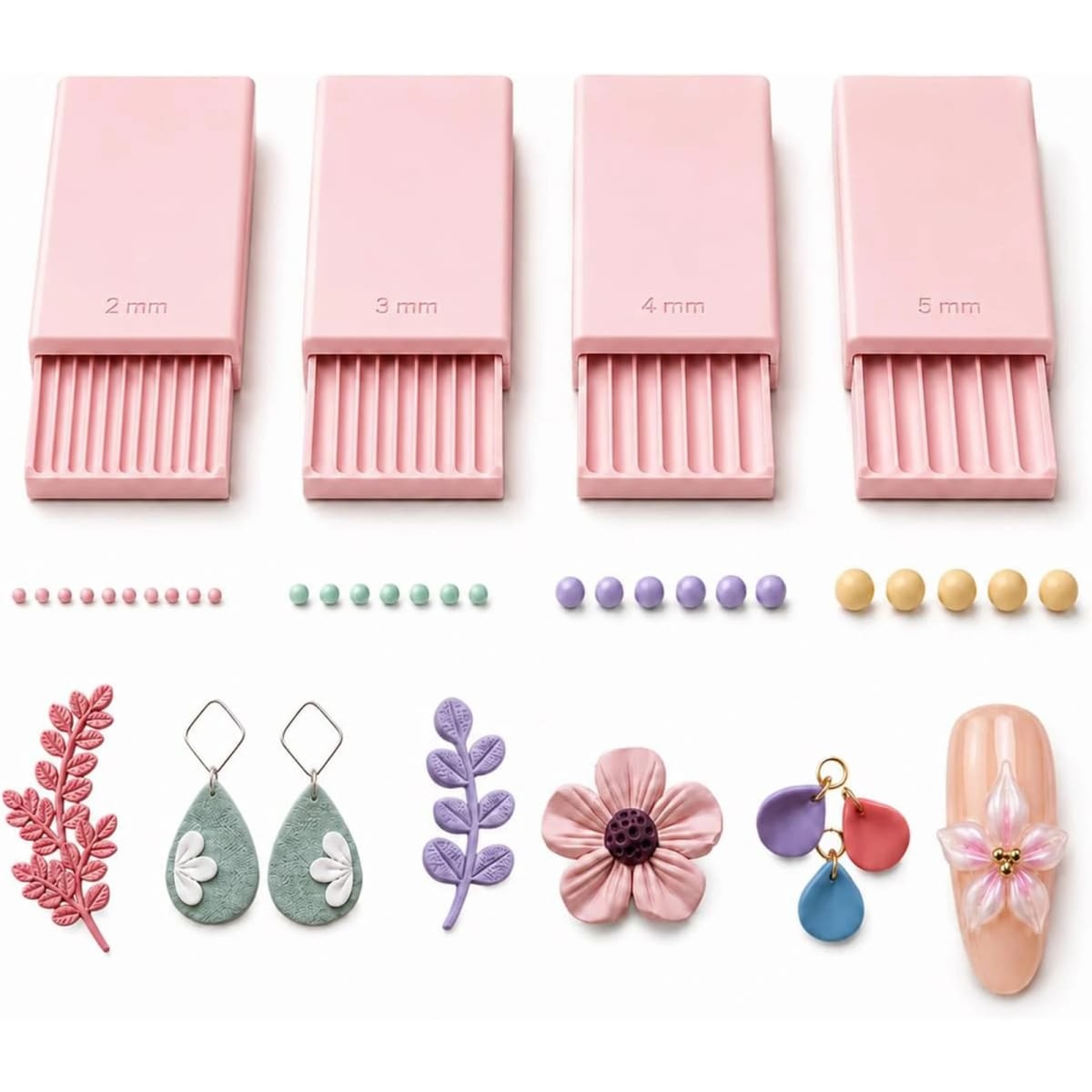 Kit com 4 Ferramentas para Fazer Bolas de Gel 3D, Rolo de Contas para Arte de Unhas e Flores de Gel 3D | Rolo de Argila Polimérica 2mm 3mm 4mm 5mm